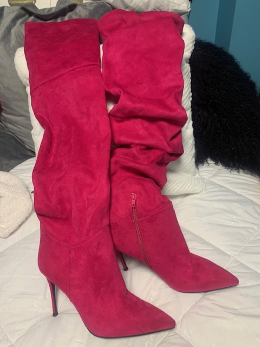 Fushia suede over the knee slouch boots